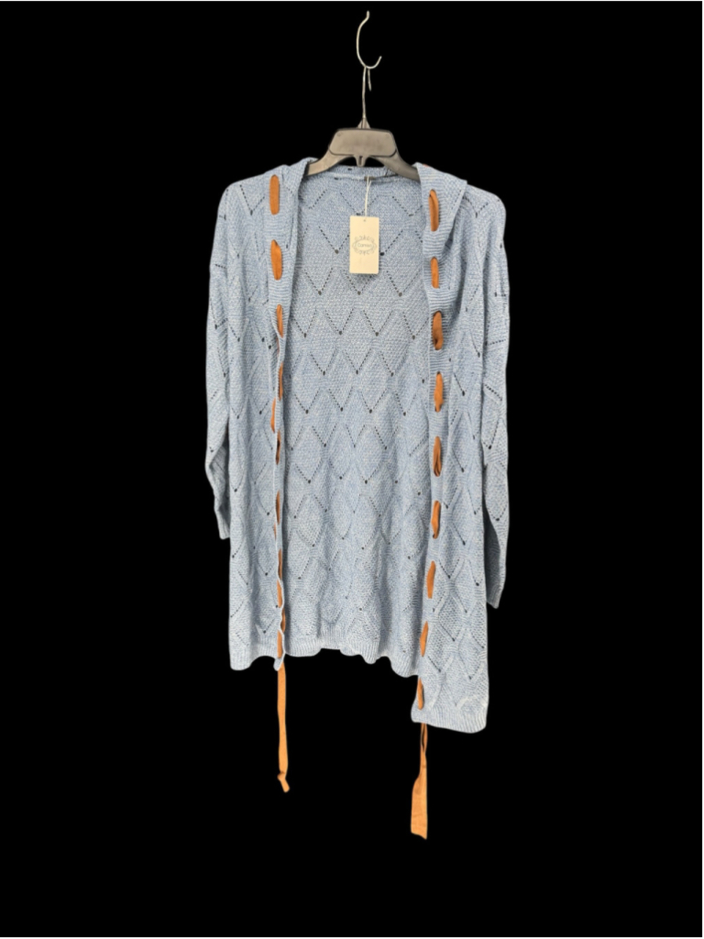 Women's Camisa Cardigan Sweater XL Blue Brown Open Front Hooded